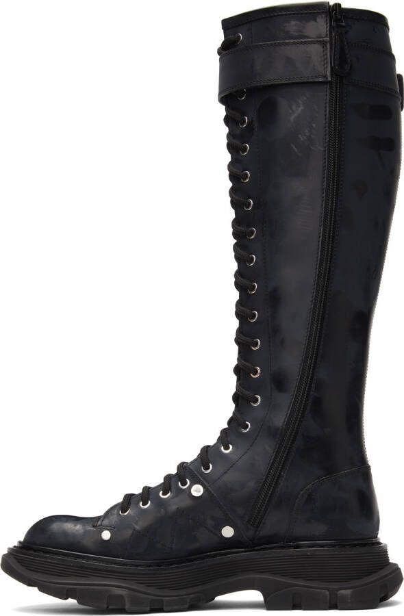 Alexander McQueen Black Tread Lace-Up Tall Boots