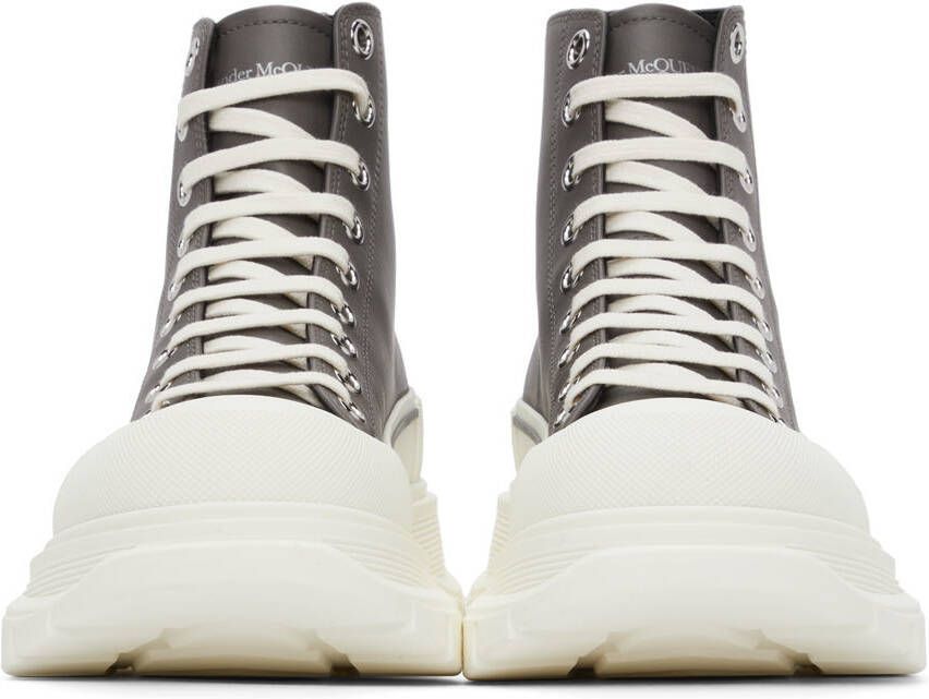 Alexander McQueen Grey Leather Tread Slick High Sneakers