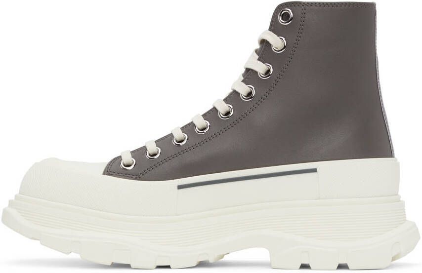 Alexander McQueen Grey Leather Tread Slick High Sneakers