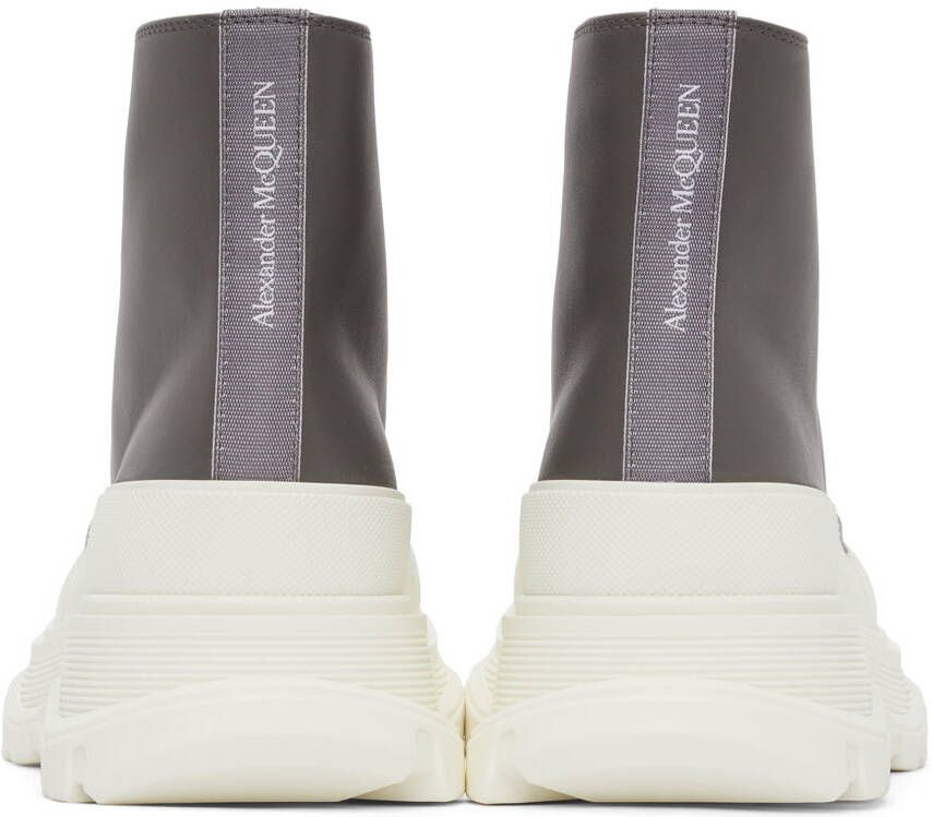 Alexander McQueen Grey Leather Tread Slick High Sneakers