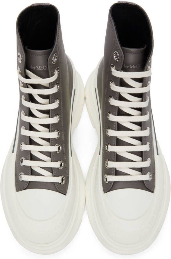 Alexander McQueen Grey Leather Tread Slick High Sneakers