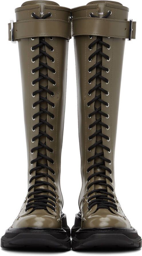 Alexander McQueen Taupe Tread Lace-Up Tall Boots