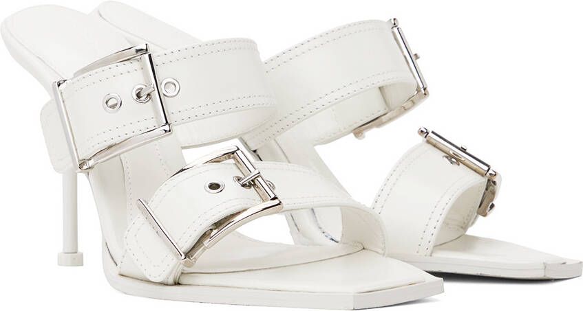 Alexander McQueen White Double Buckle Punk Mules