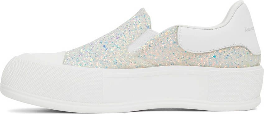 Alexander McQueen White Glitter Slip-On Sneakers