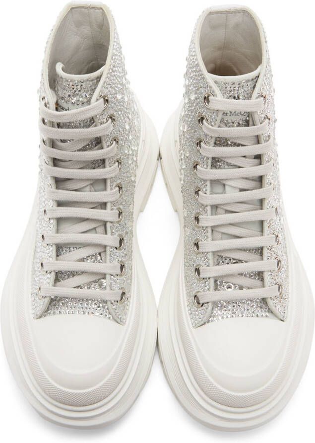Alexander McQueen White Glitter Tread Slick Sneakers
