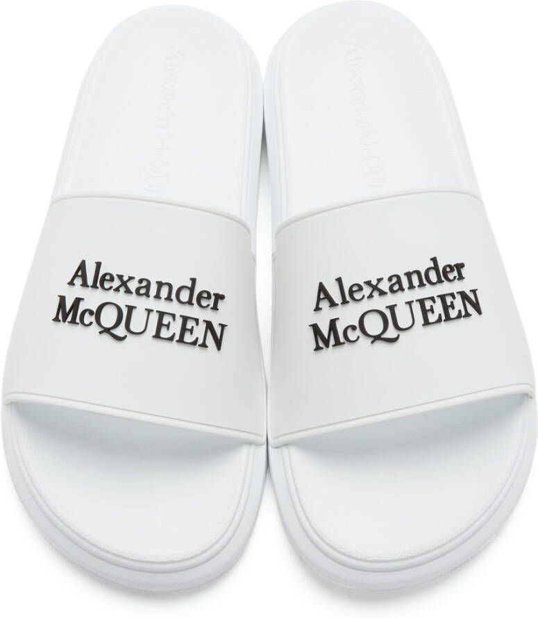 Alexander McQueen White Logo Pool Slides