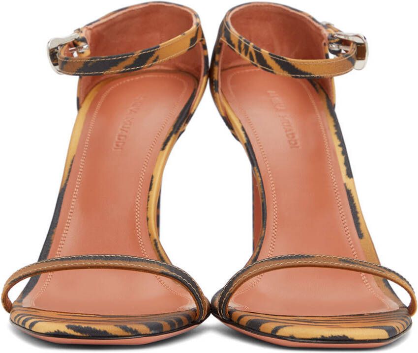 Amina Muaddi Black & Orange Tiger Print Thelma Sandal