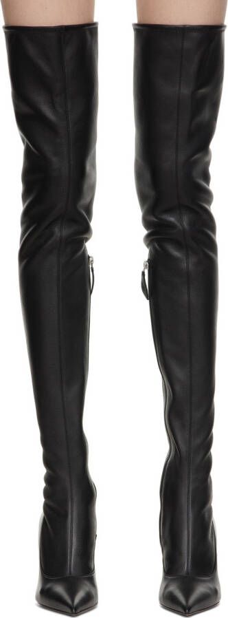 Amina Muaddi Black Nappa Leather Danielle Tall Boots
