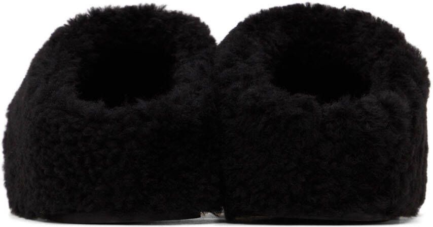 Amina Muaddi Black Shearling Giuly Slippers