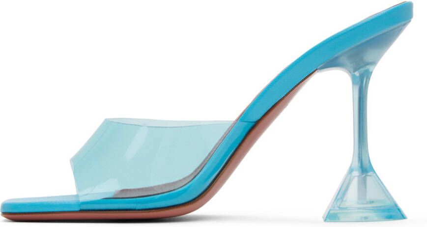 Amina Muaddi Blue Lupita Glass 95 Slipper Heeled Sandals