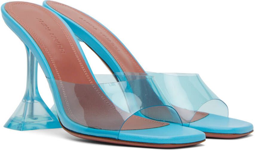 Amina Muaddi Blue Lupita Glass 95 Slipper Heeled Sandals