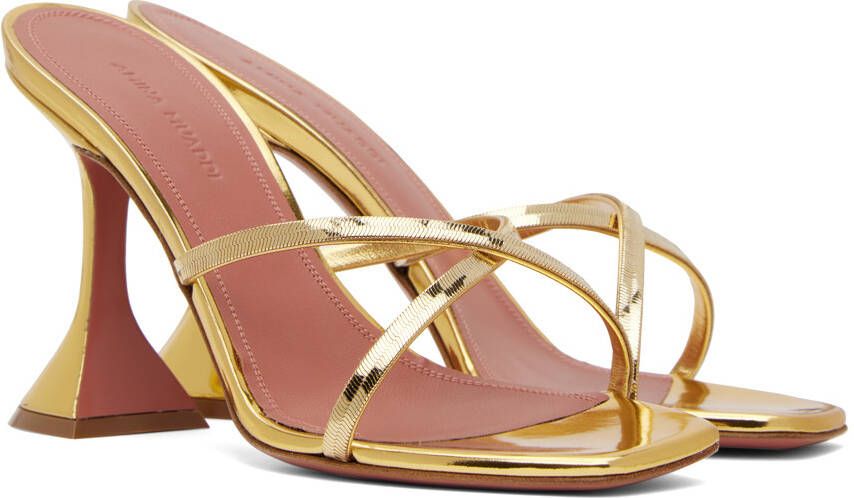 Amina Muaddi Gold Henson Cross Slipper Heeled Sandals