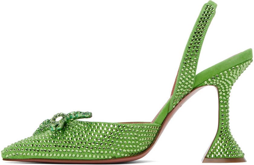 Amina Muaddi Green Crystal Rosie Sling Heels