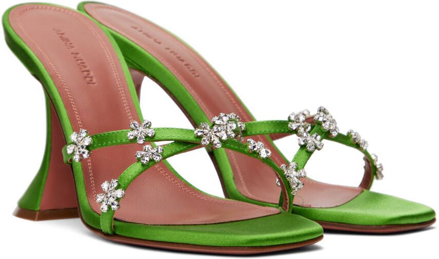 Amina Muaddi Green Lily Heeled Sandals