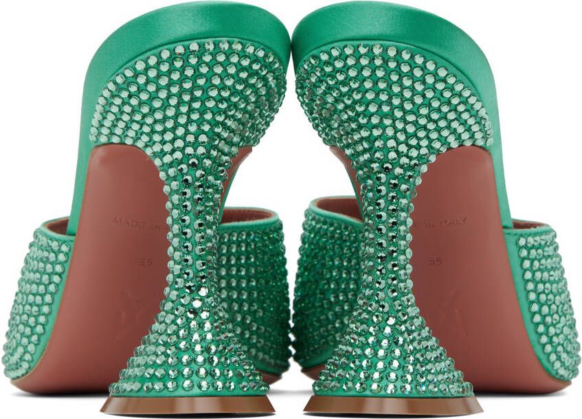 Amina Muaddi Green Lupita Crystal Heeled Sandals