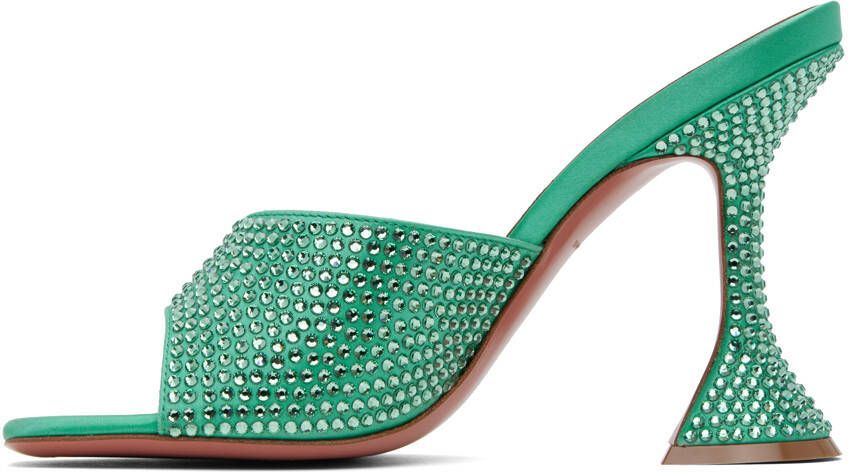 Amina Muaddi Green Lupita Crystal Heeled Sandals