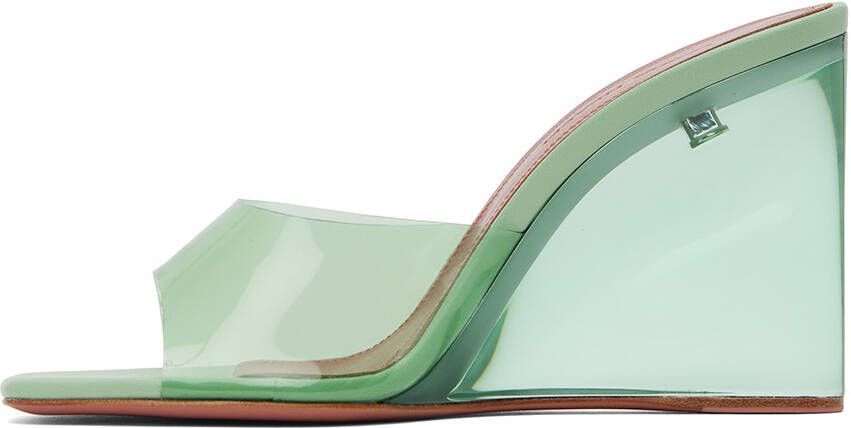 Amina Muaddi Green Lupita Glass Wedge Heeled Sandals