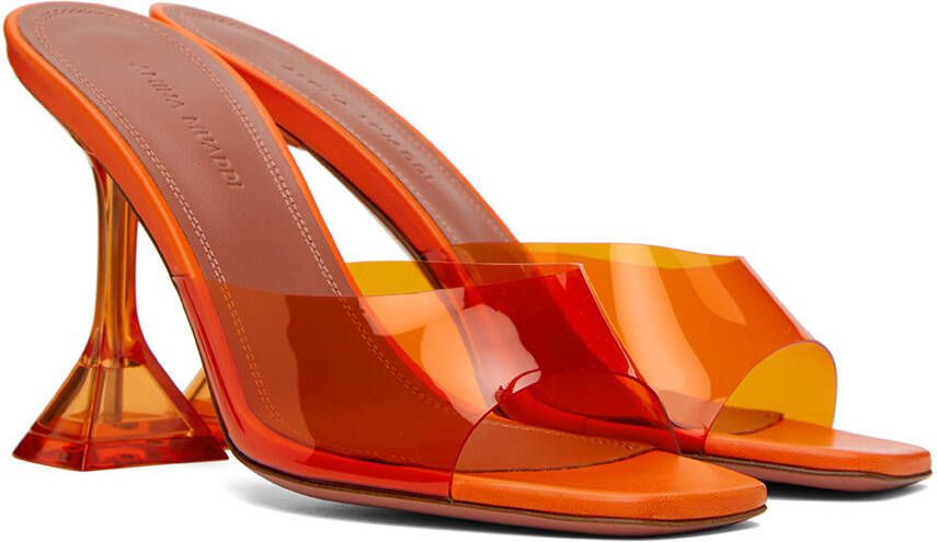 Amina Muaddi Orange Lupita Glass Slipper Heeled Sandals