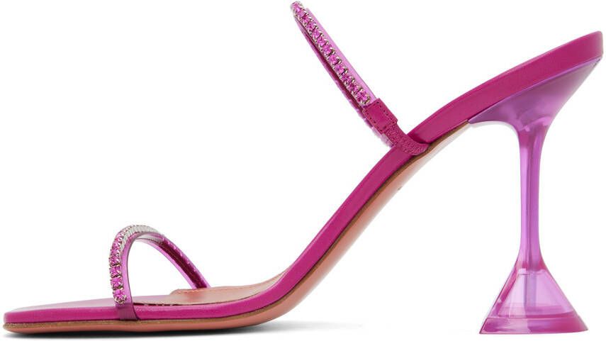 Amina Muaddi Pink Gilda Glass Heeled Sandals