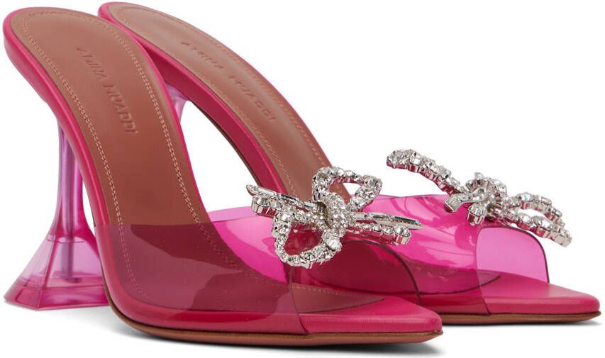 Amina Muaddi Pink Rosie Glass Slipper Heeled Sandals