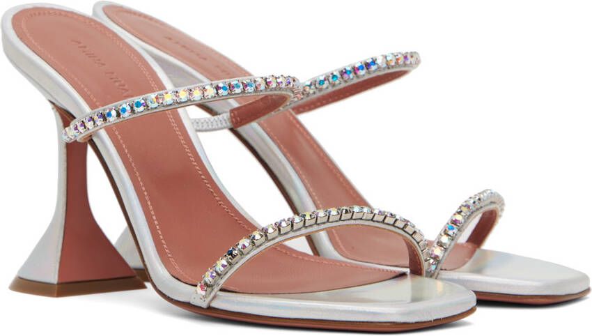 Amina Muaddi Silver Gilda Heeled Sandals