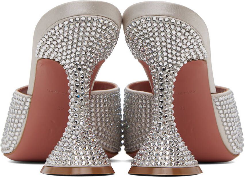 Amina Muaddi Silver Lupita Crystal Slipper Heeled Sandals