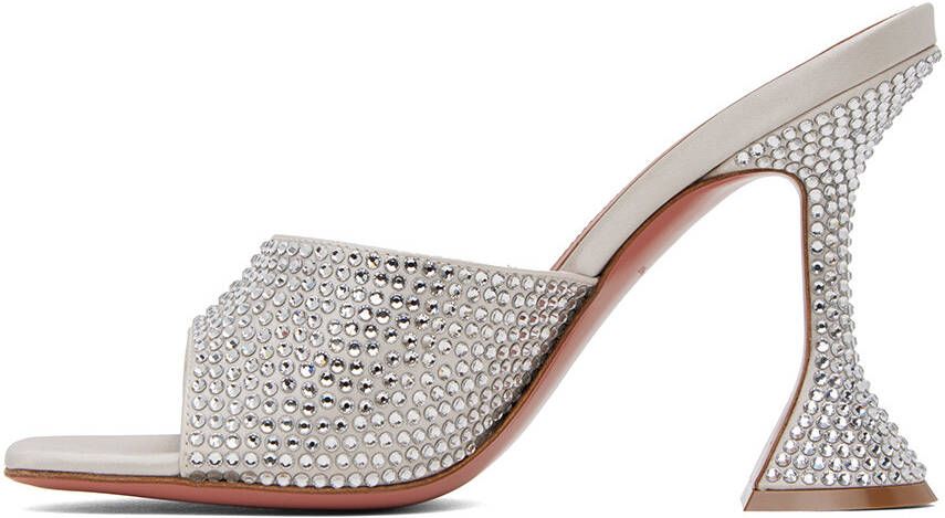 Amina Muaddi Silver Lupita Crystal Slipper Heeled Sandals