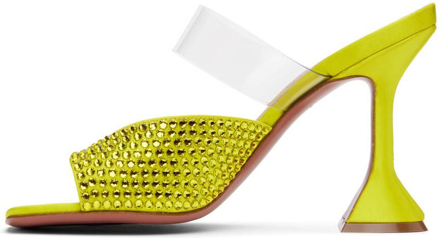 Amina Muaddi Yellow Paloma Crystal Slipper Heeled Sandals