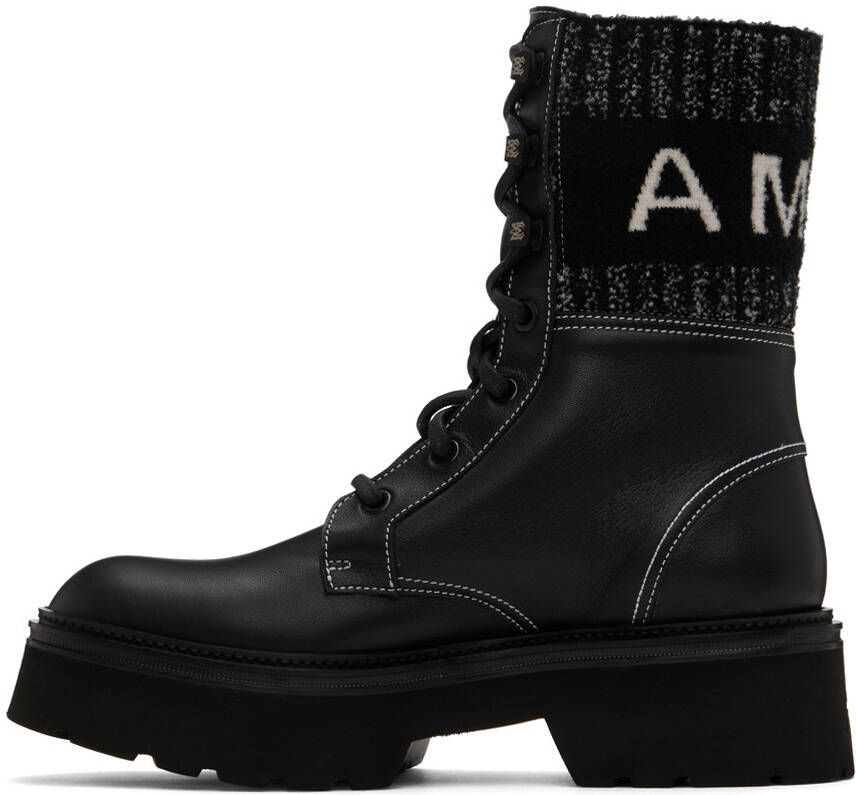 AMIRI Black Knit Logo Collar Combat Boots
