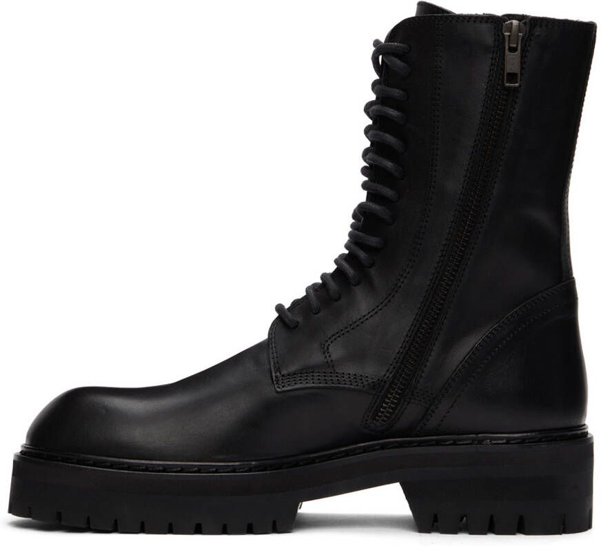 Ann Demeulemeester Black Buckle Lace-Up Boots