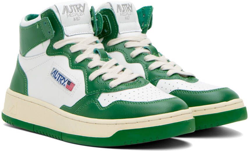 AUTRY Green & White Medalist Mid Sneakers