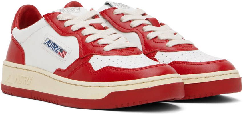 AUTRY Red & White Medalist Low Sneakers