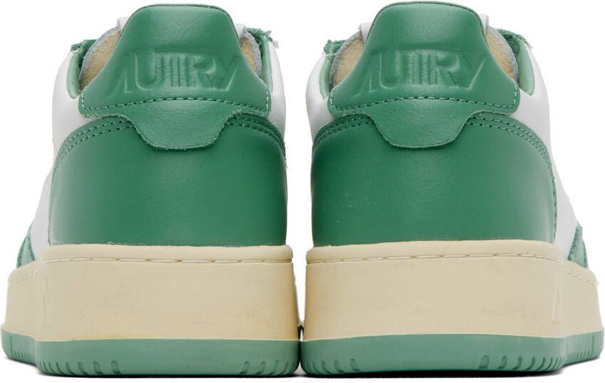 AUTRY White & Green Medalist Low Sneakers