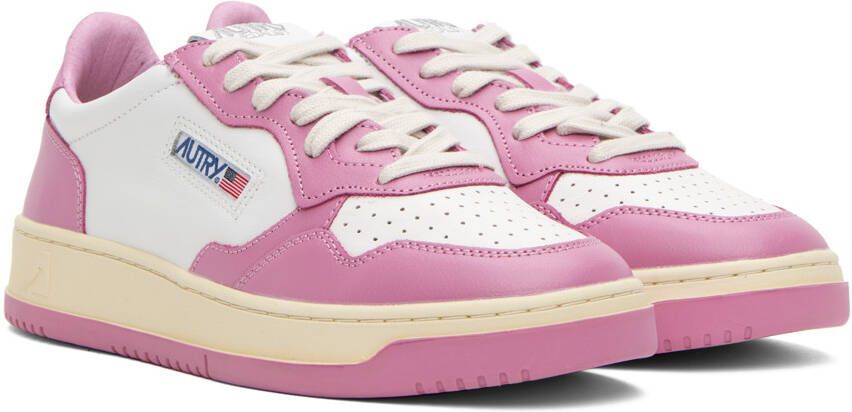 AUTRY White & Pink Medalist Low Sneakers