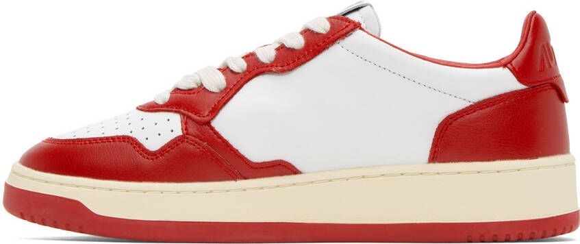 AUTRY White & Red Medalist Low Sneakers