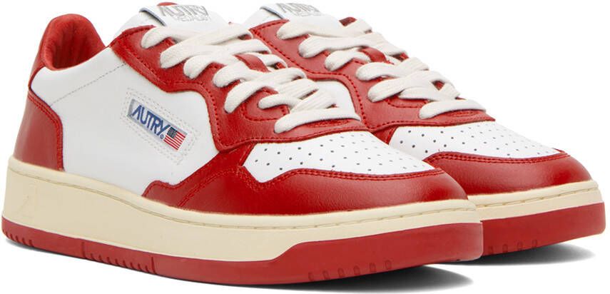 AUTRY White & Red Medalist Low Sneakers