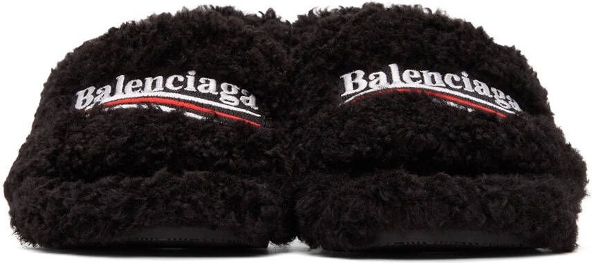 Balenciaga Black Furry 80mm Heeled Sandals