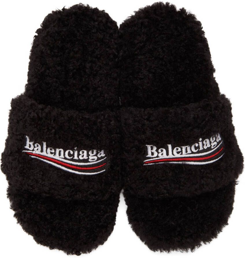 Balenciaga Black Furry 80mm Heeled Sandals