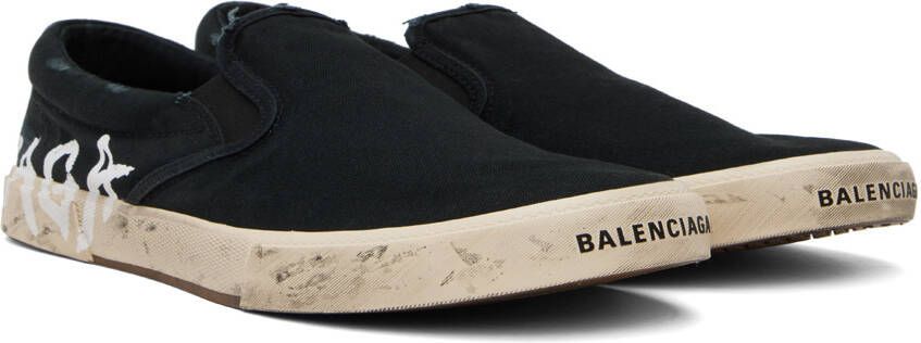 Balenciaga Black Paris Graffiti Slip-On Sneakers