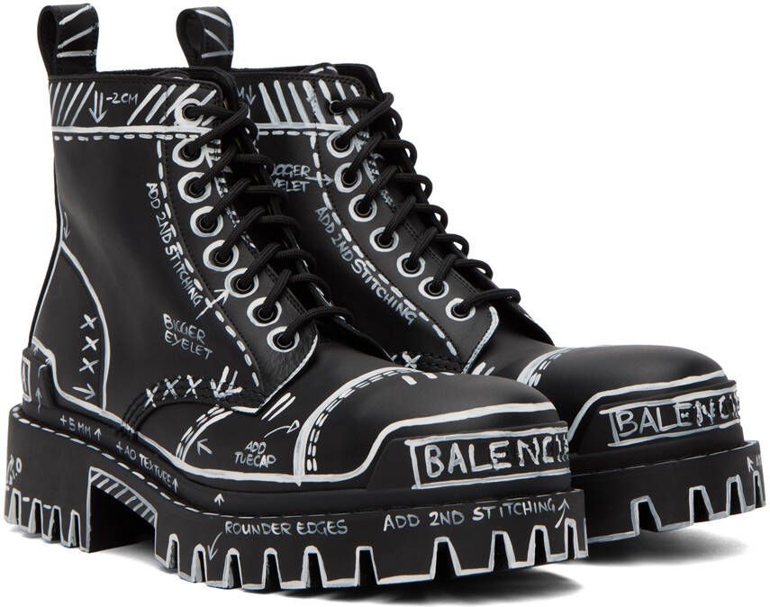 Balenciaga Black Strike Lace-Up Boots