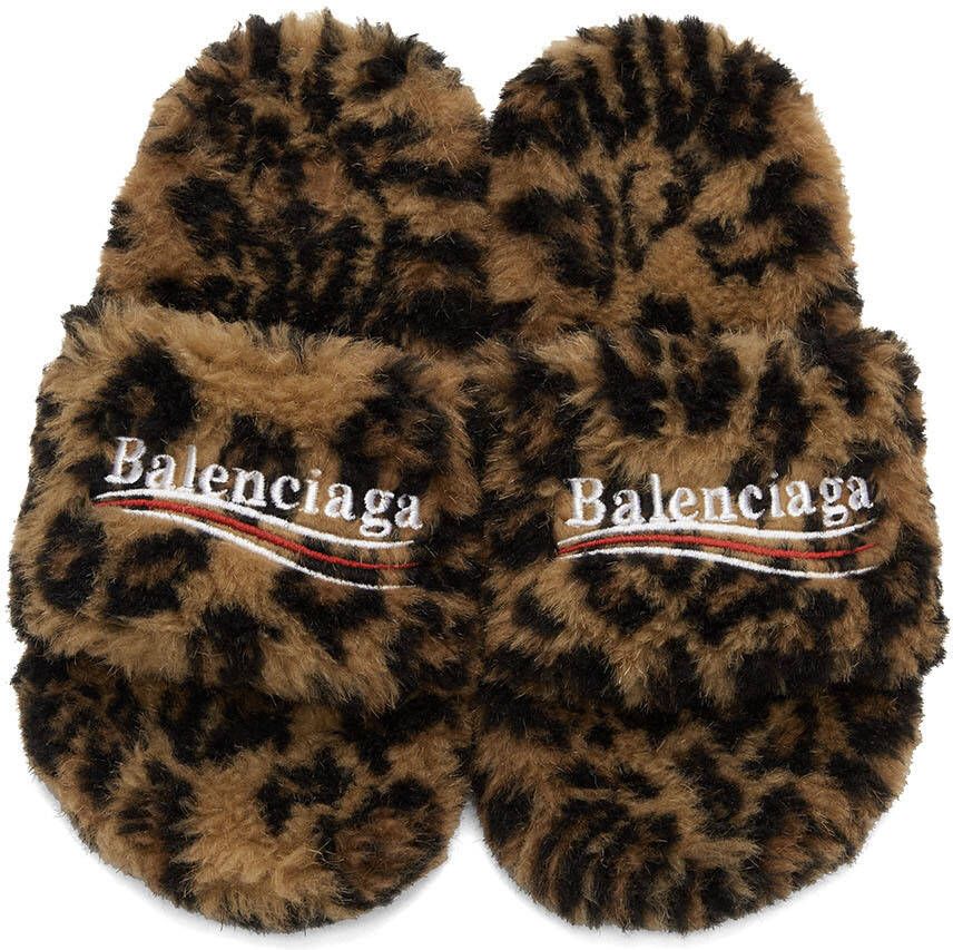 Balenciaga Tan Furry Mule Sandals
