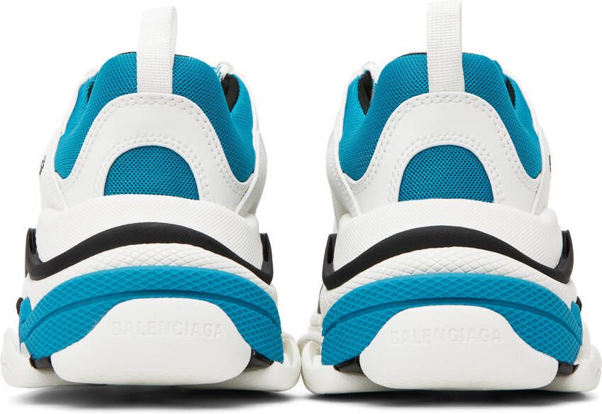 Balenciaga White & Blue Triple S Sneakers