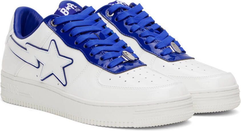 BAPE White & Navy Patent Leather Sneakers