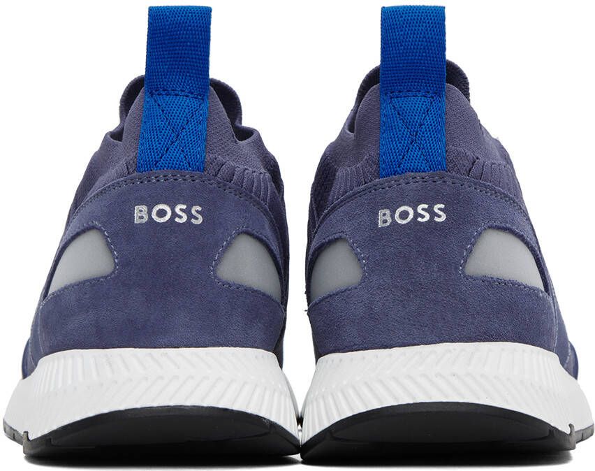 BOSS Navy Structured Knit Sneakers