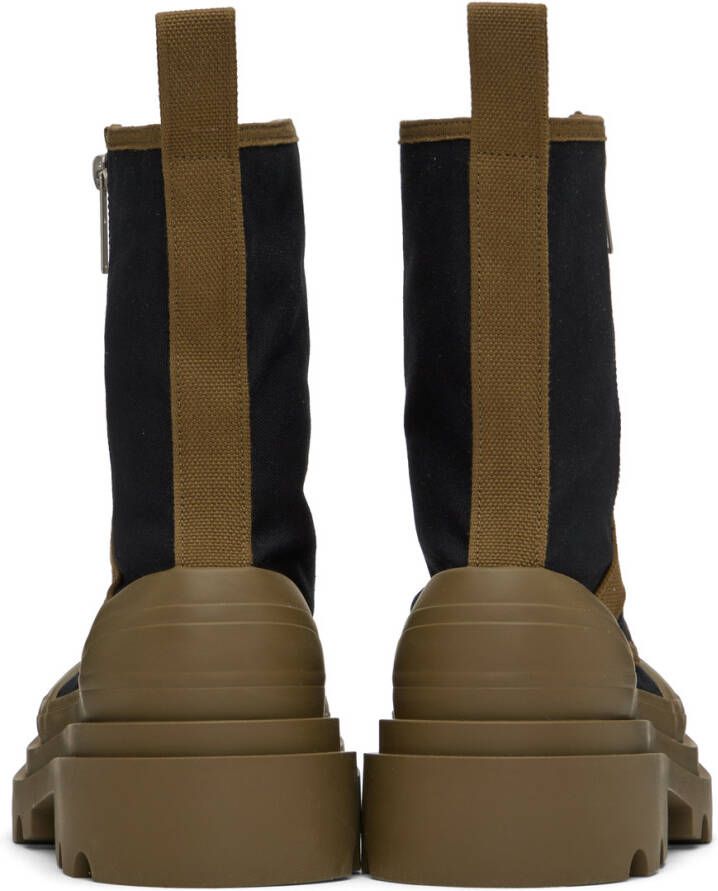 Bottega Veneta Black & Khaki Calf-High Boots