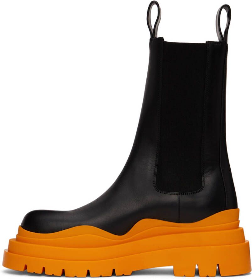 Bottega Veneta Black & Orange Tire Chelsea Boots