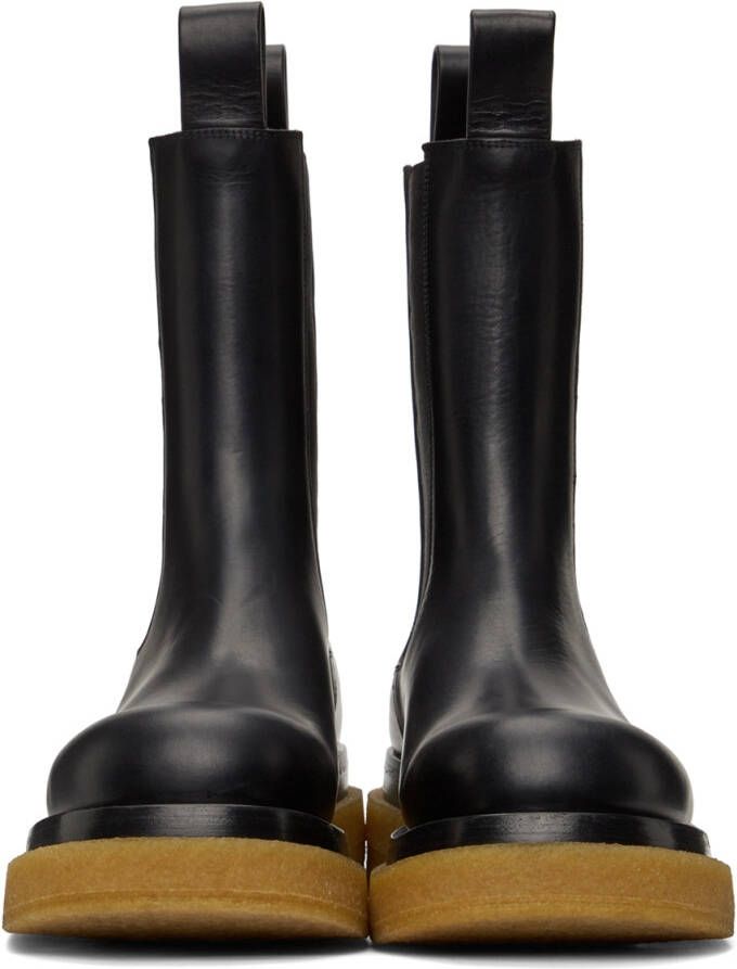 Bottega Veneta Black & Tan Crepe Sole Medium Lug Chelsea Boots