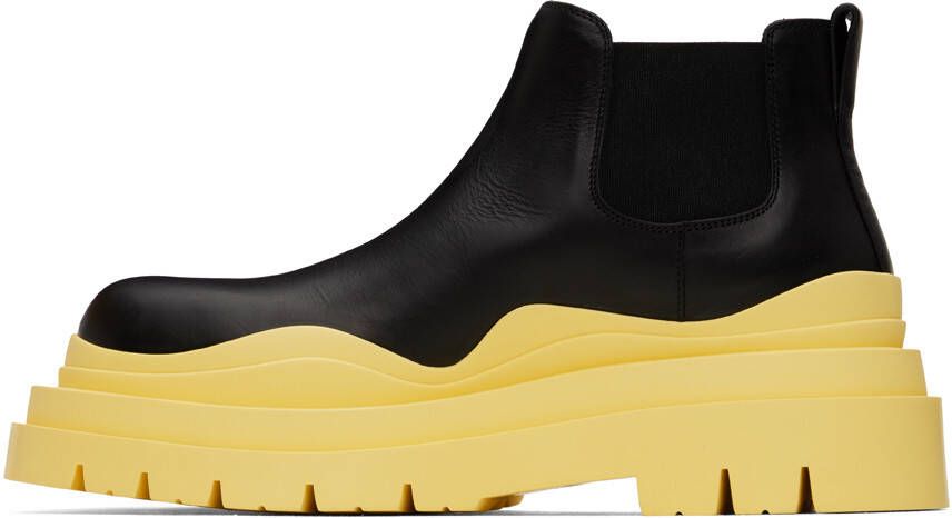 Bottega Veneta Black & Yellow Tire Chelsea Boots