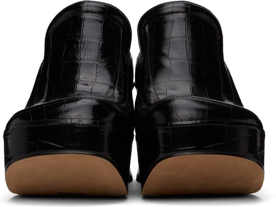 Bottega Veneta Black Croc Wedge Heels
