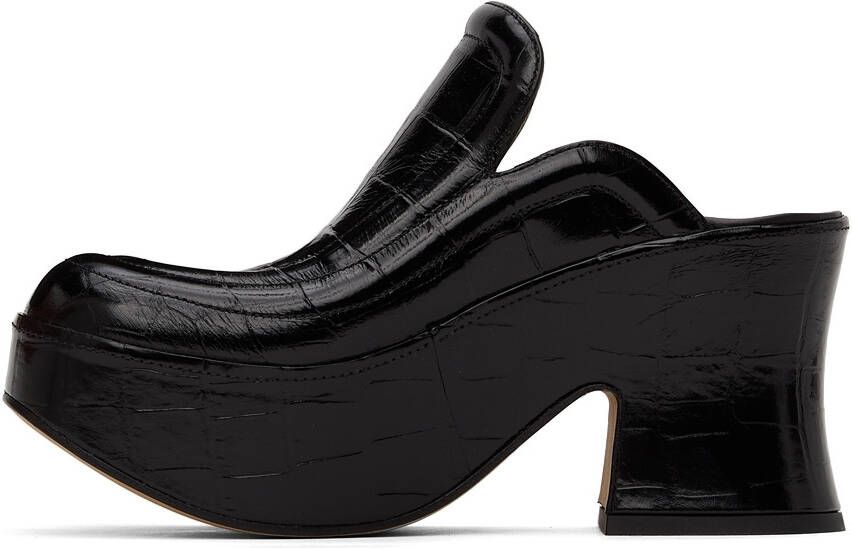 Bottega Veneta Black Croc Wedge Heels